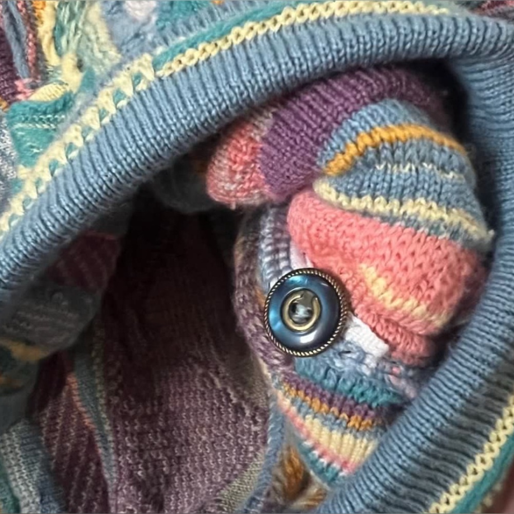 COOGI Pastel Multicolor Textured Knit Cardigan - Blue, Yellow, Purple - Picture 3 of 11